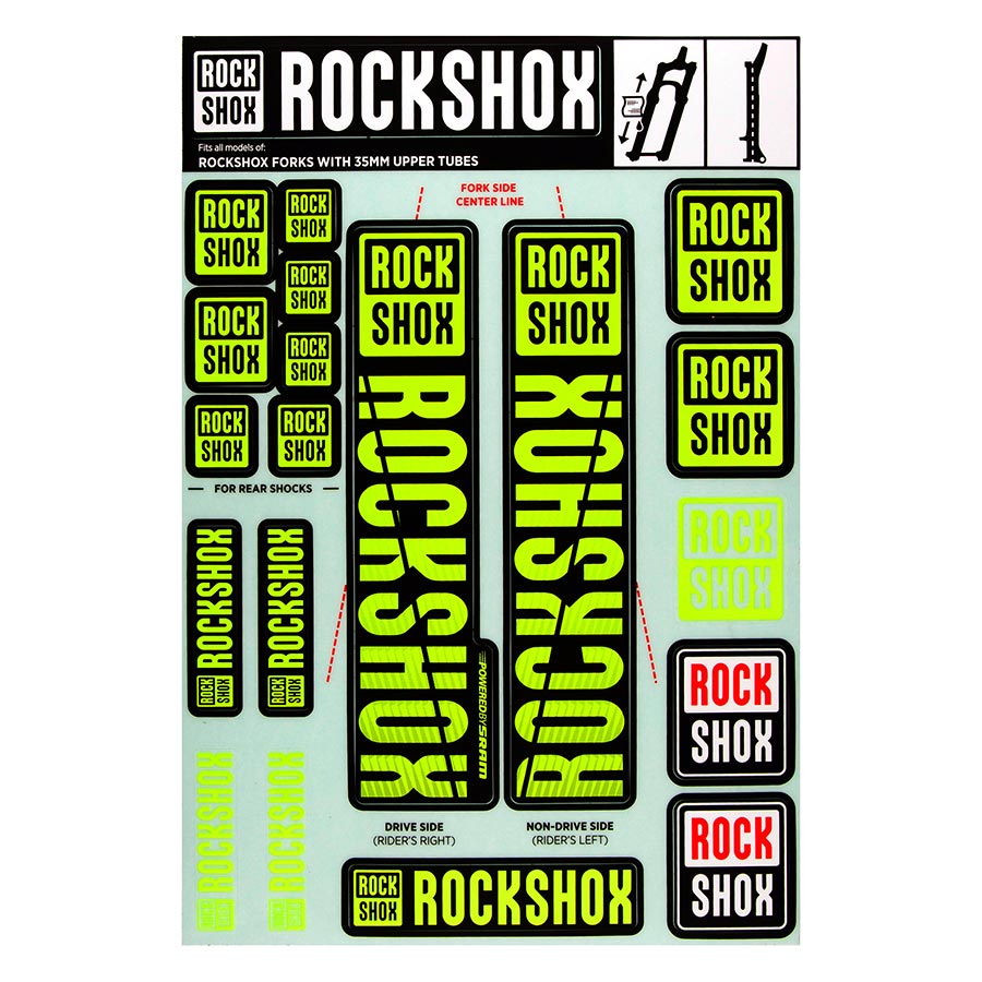 RockShox, Decal Kit 35mm for 35mm MY18, NE01 Yellow, 11.4318.003.507