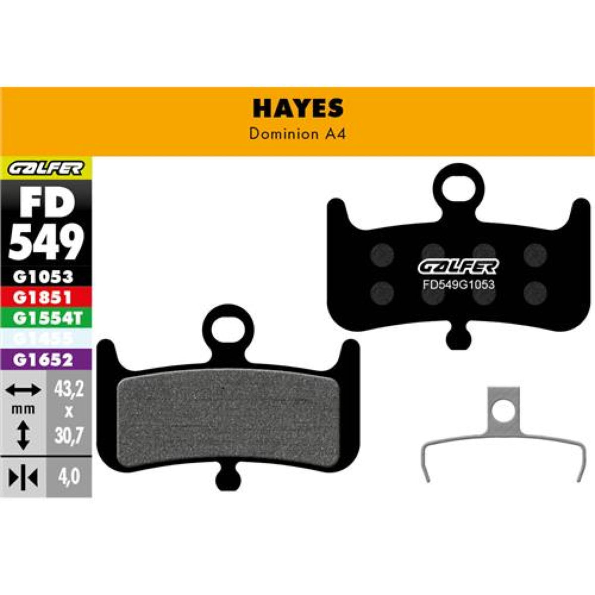 Brake Pad Bike Standard Hayes Dominion A4