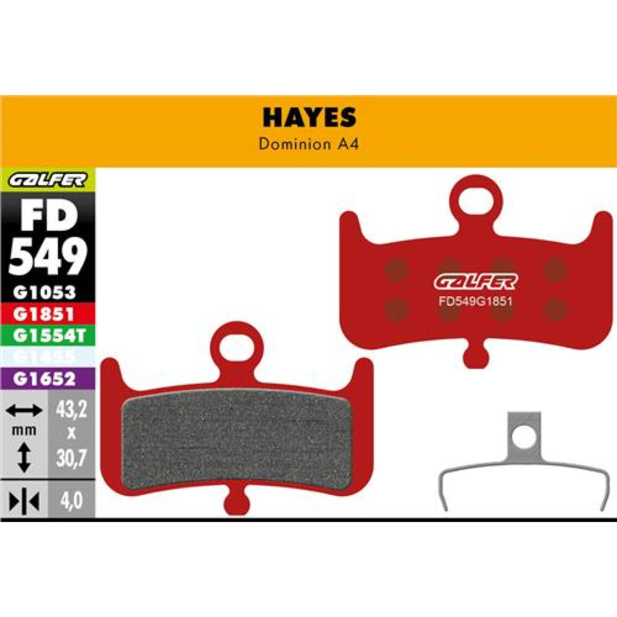 Brake Pad Bike Advanced Hayes Dominion A4