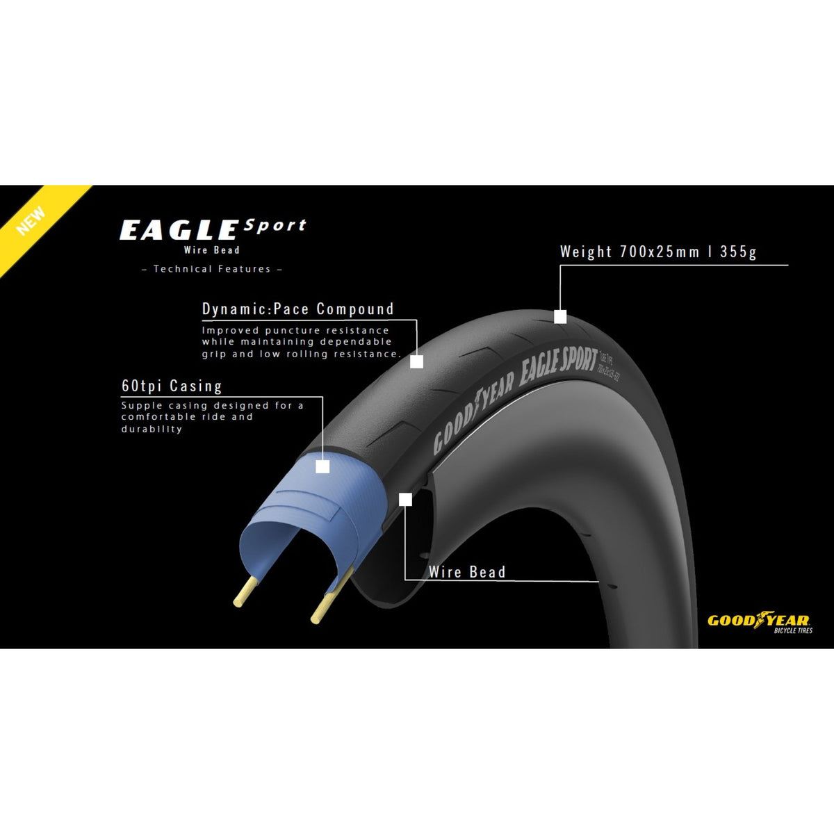 Goodyear Bicycle Tire Urban Transit Tour S3 27.5x2.4 Wire Black Reflect