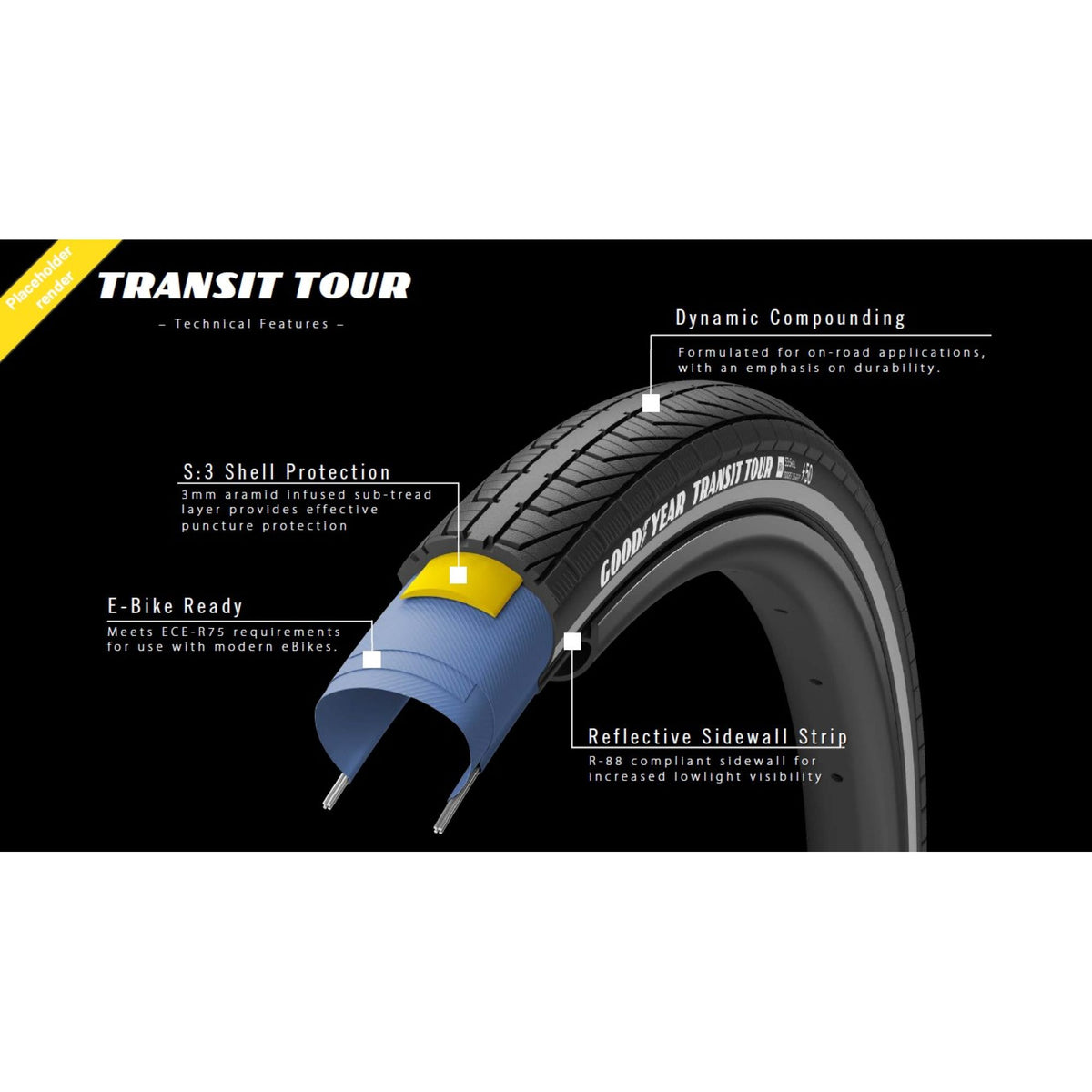 Goodyear Bicycle Tire Urban Transit Tour Plus S5 700x50 Wire Black Reflect