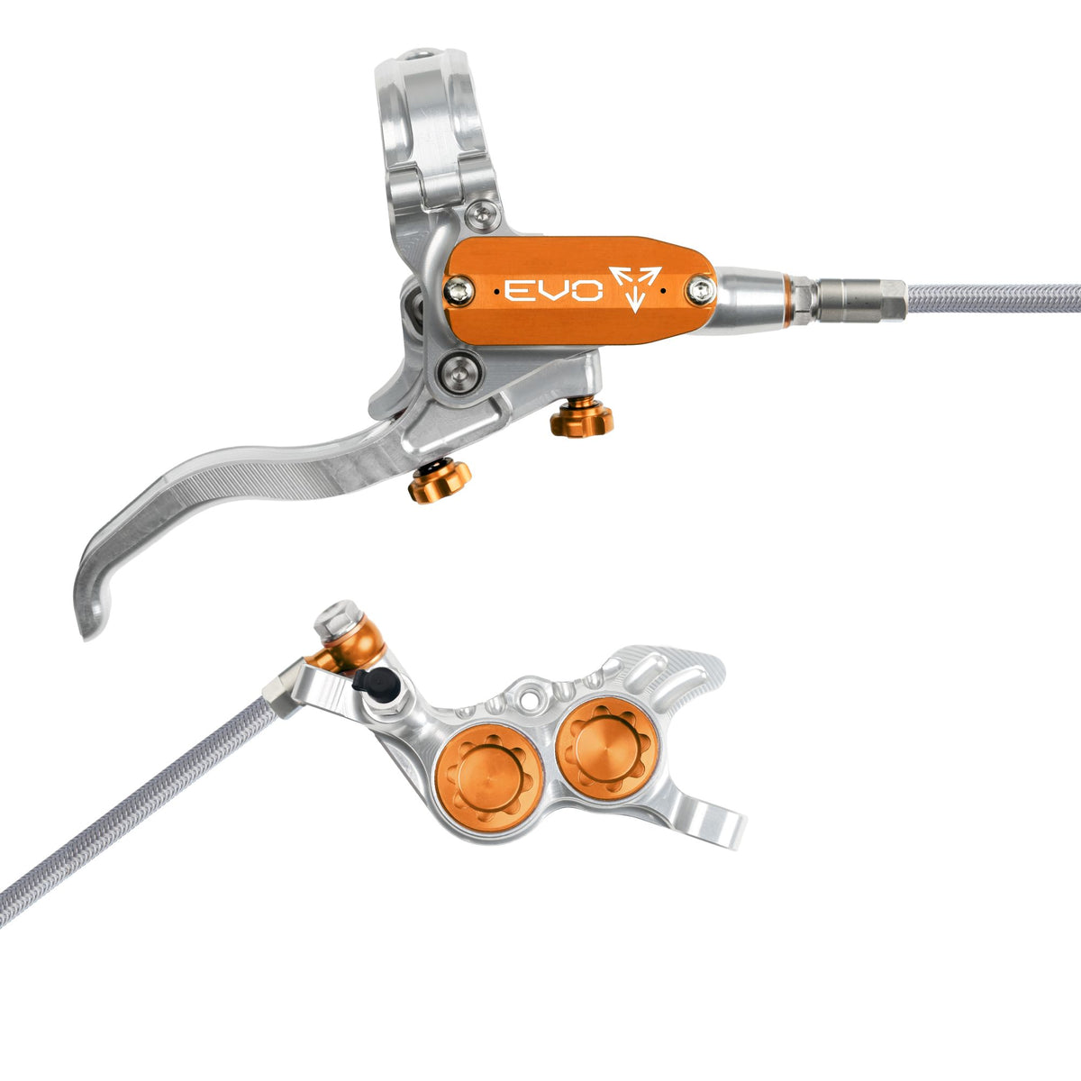 Hope Brake EVO GR4 No Rotor BRAIDED RH- Silver/Orange