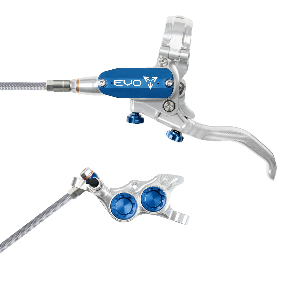 Hope Brake EVO TR4 No Rotor BRAIDED LH- Silver/Blue
