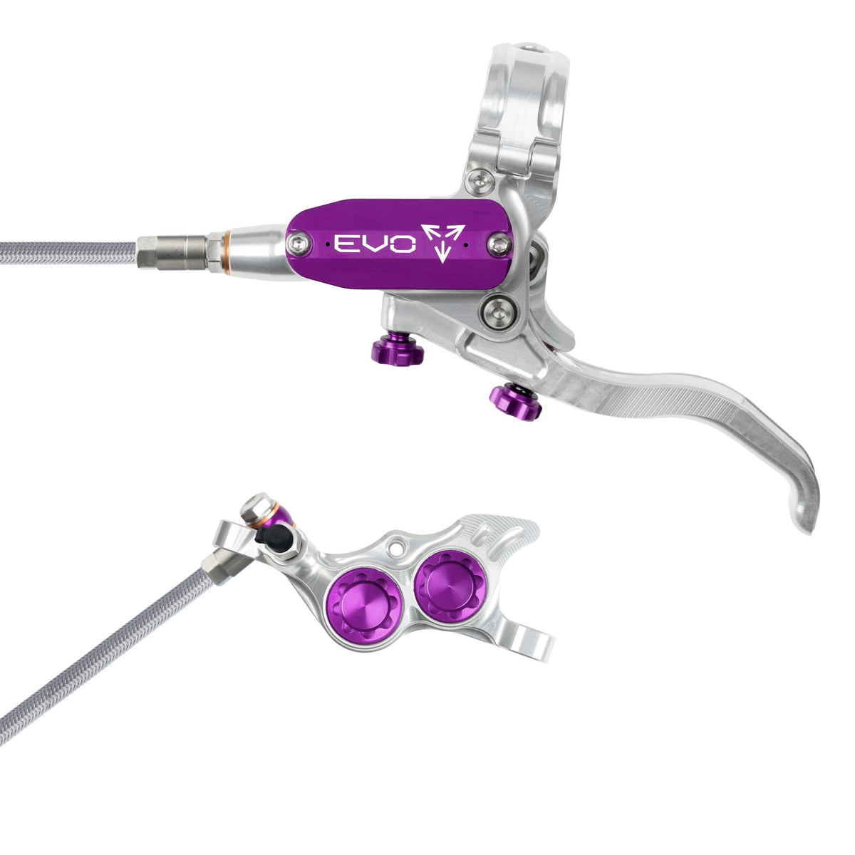 Hope Brake EVO TR4 No Rotor BRAIDED LH- Silver/Purple