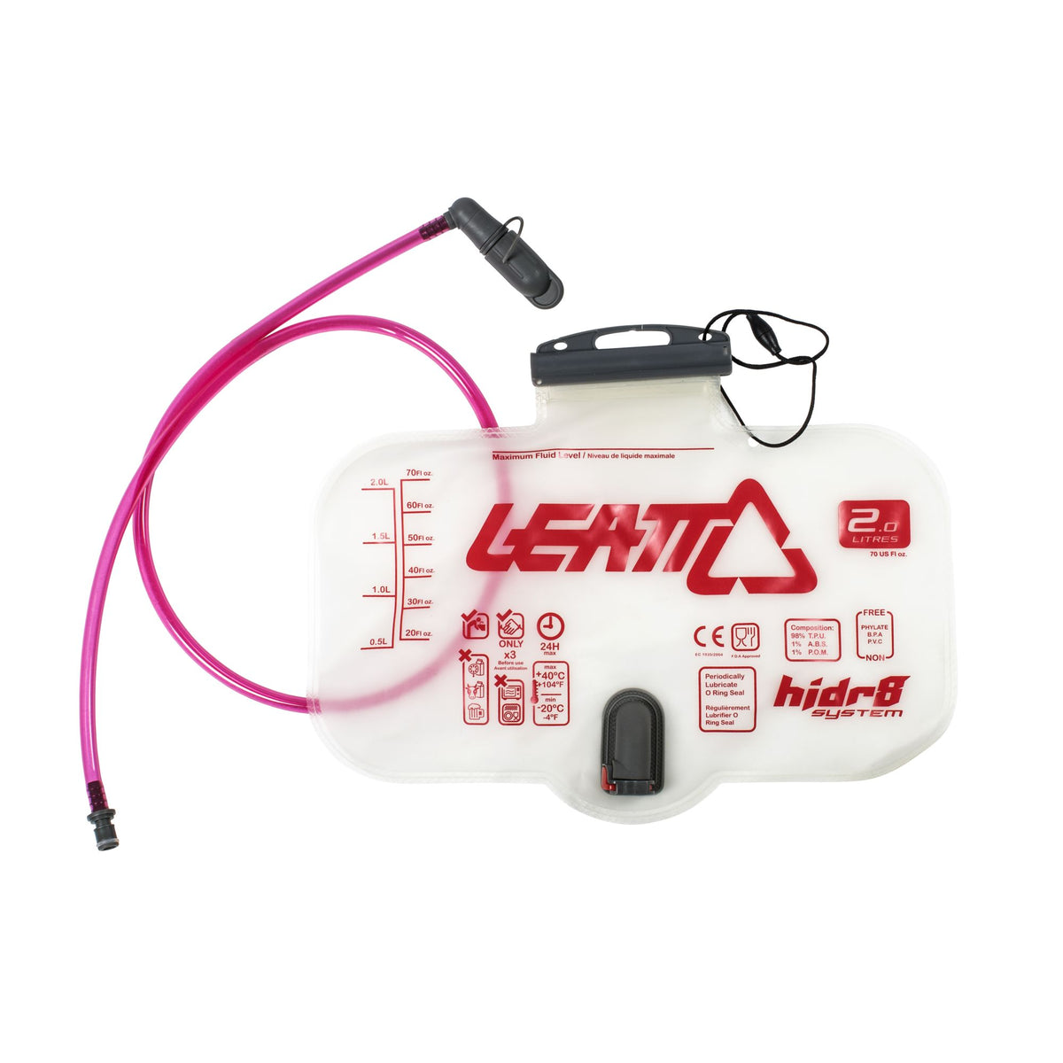 LEATT PART HYDRATION BLADDER FLAT CLEANTECH 2L HORIZONTAL (70OZ) W TUBE AND BITE VALVE