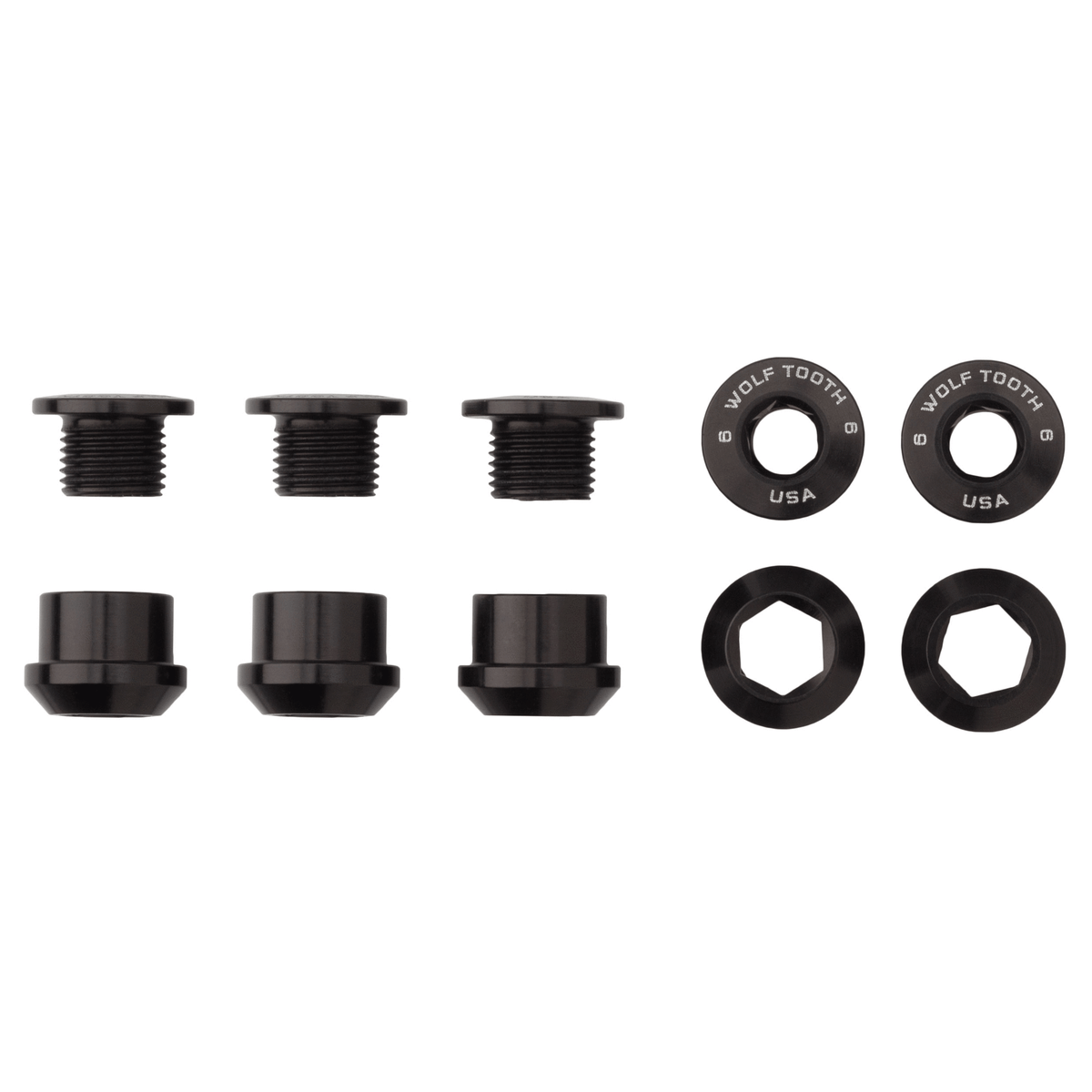 SET OF 5 CHAINRING BOLTS+NUTS FOR 1X BLACK 6MM