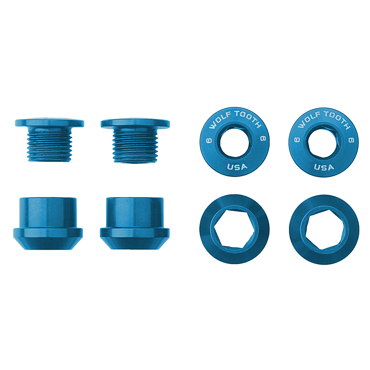 SET OF 4 CHAINRING BOLTS+NUTS FOR 1X BLUE 6MM