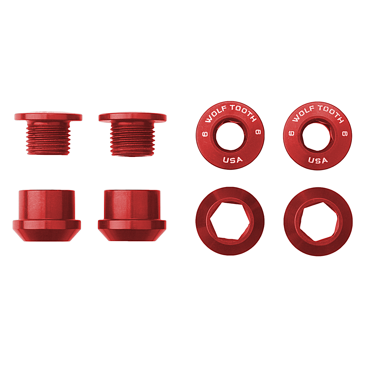 SET OF 4 CHAINRING BOLTS+NUTS FOR 1X RED 6MM